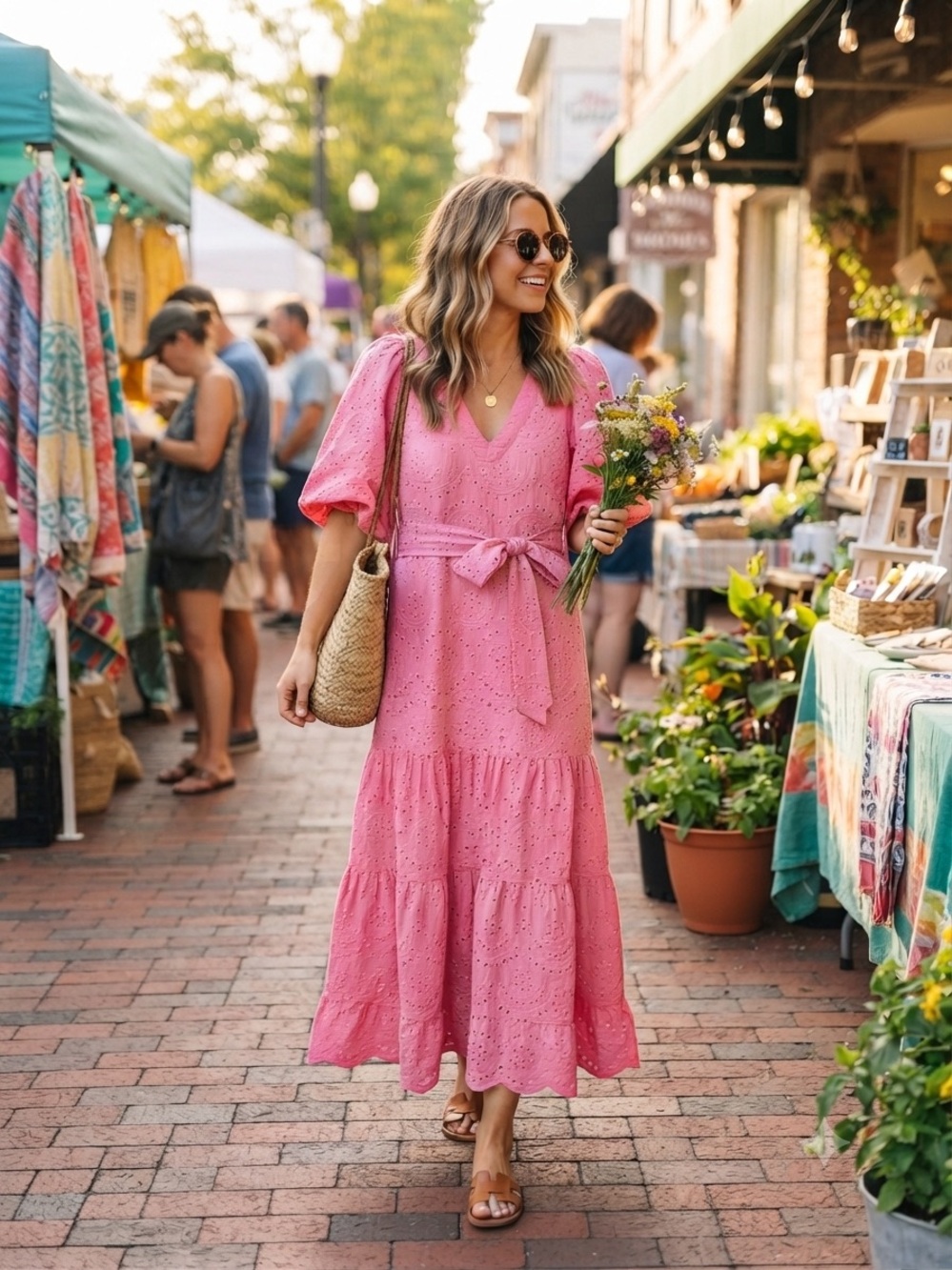 Dress Forum  Pink Eyelet Midi Dress